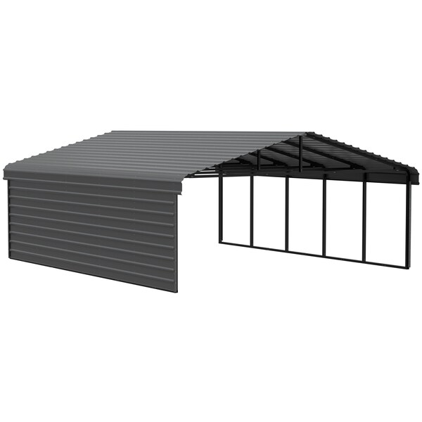 Arrow Storage Products Galvanized Steel Carport, W/ 1-Sided Enclosure, Compact Car Metal Carport Kit, 20'x24'x7', Charcoal CPHC202407ECL1 - main
